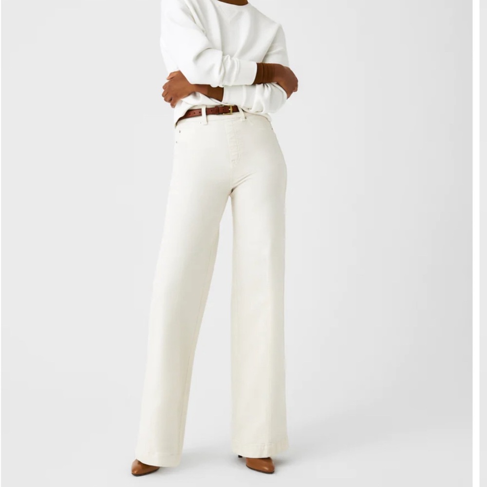 SPANX Seamed Front Wode Leg Jeans, Ecru, Petite Small